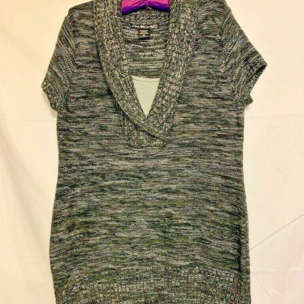 Cute! United States Sweaters ~Gray Acrylic Short Sleeve V-Neck Sweater ~ Size XL